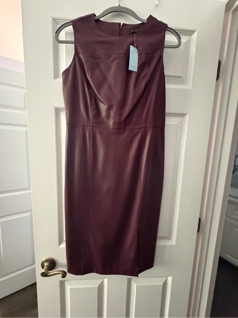 Ann Taylor Sleeveless Faux Leather Midi Dress in Burgundy